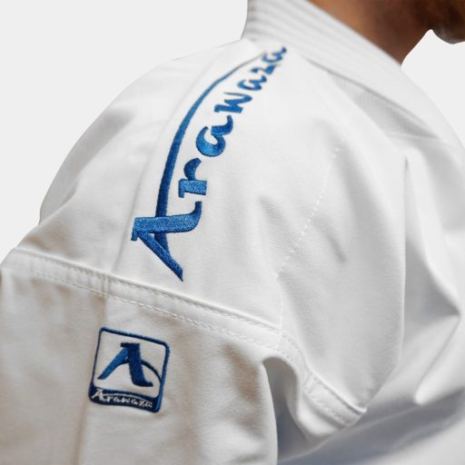 Arawaza Black Diamond PREMIERE LEAGUE WKF Kata Karate Uniform 165 cm, blue embroidery