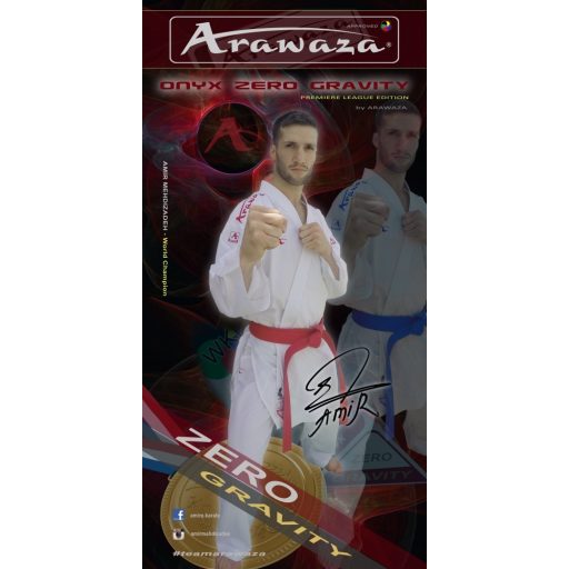 Arawaza Onyx Zero Gravity PREMIERE LEAGUE WKF kumite karate ruha 170 cm, piros hímzéssel