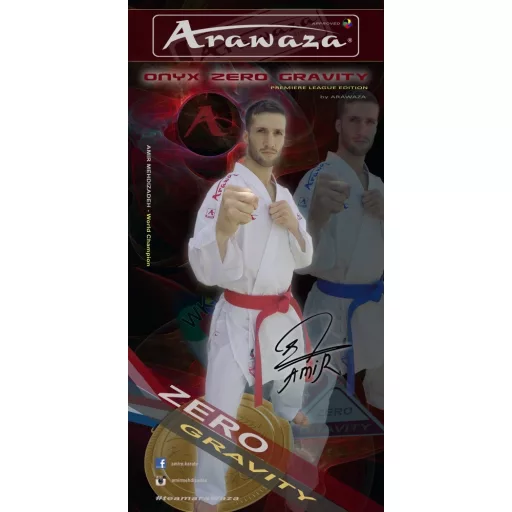 Arawaza Onyx Zero Gravity PREMIERE LEAGUE WKF kumite karate ruha 180 cm, piros hímzéssel